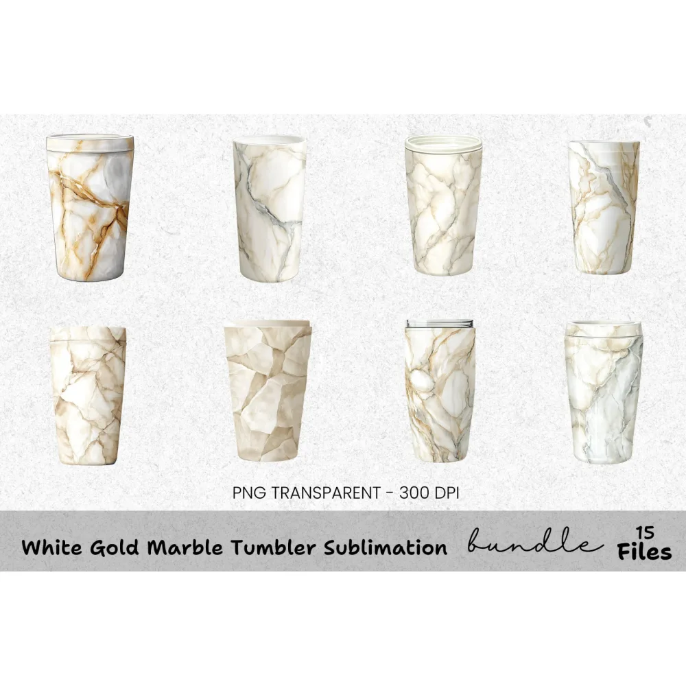 White Gold Marble Tumbler Clipart Bundle