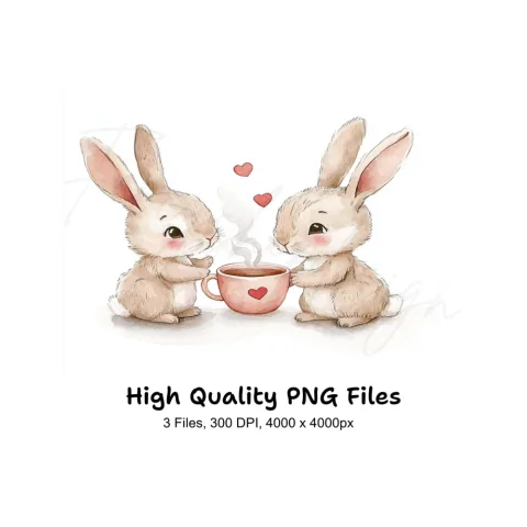 Sweet Bunny Couple Coffee Clipart Bundle