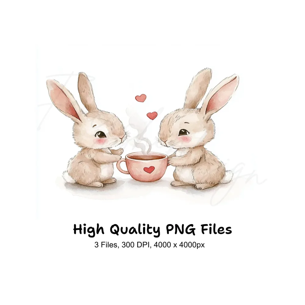 Sweet Bunny Couple Coffee Clipart Bundle