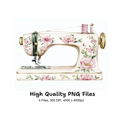 Floral Vintage Sewing Machine Clipart Bundle
