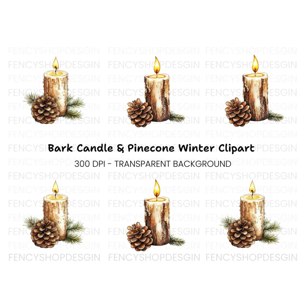 Hand Painted Holiday Candle Clipart Bundle