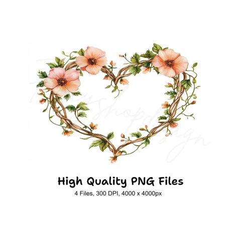 Heart Floral Wreath Clipart Bundle