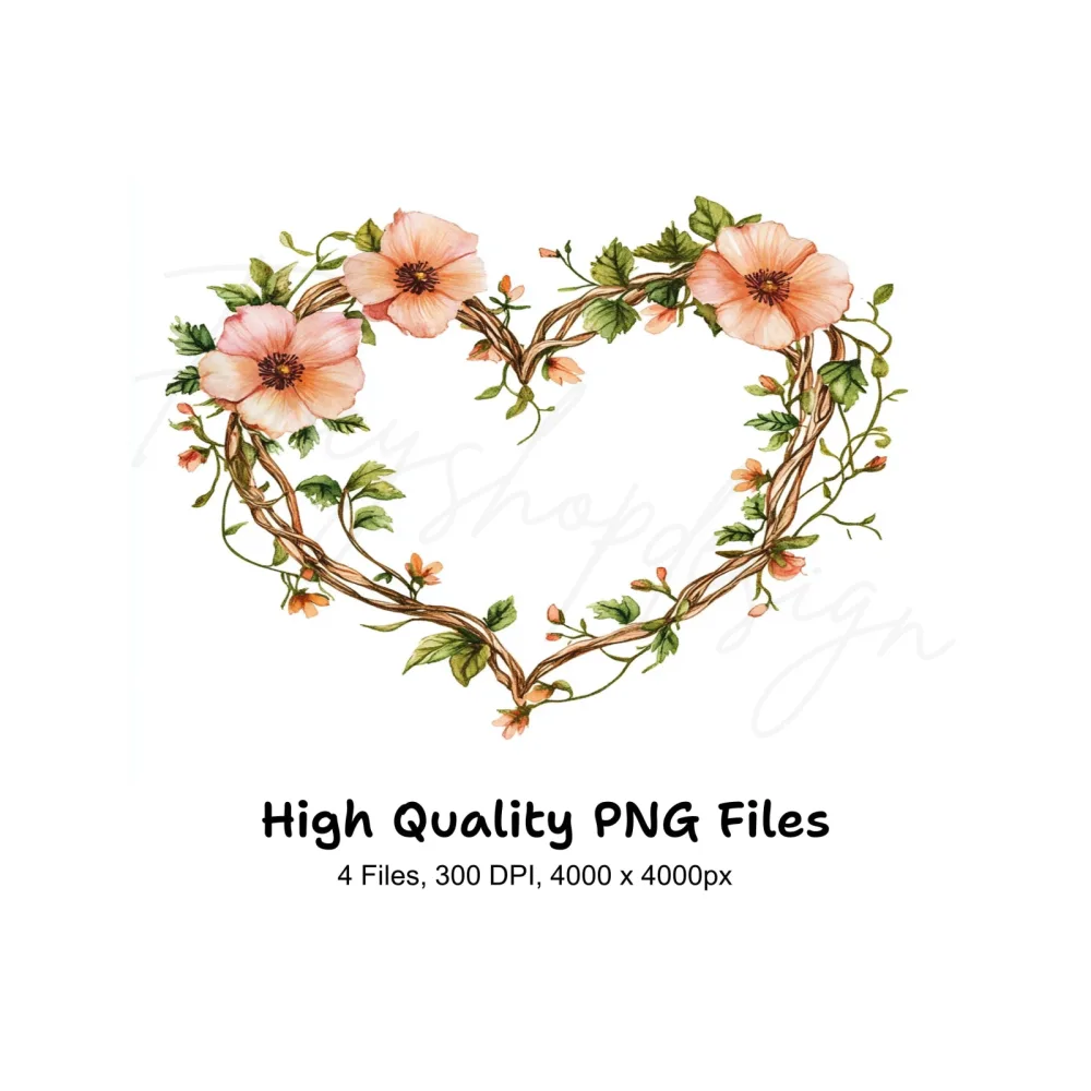 Heart Floral Wreath Clipart Bundle