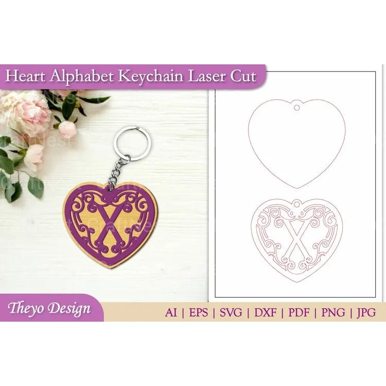Alphabet Keychain from Heart Alphabet Keychain SVG