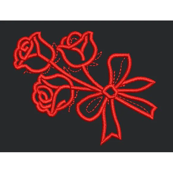Ribbon Red Flower Embroidery Design