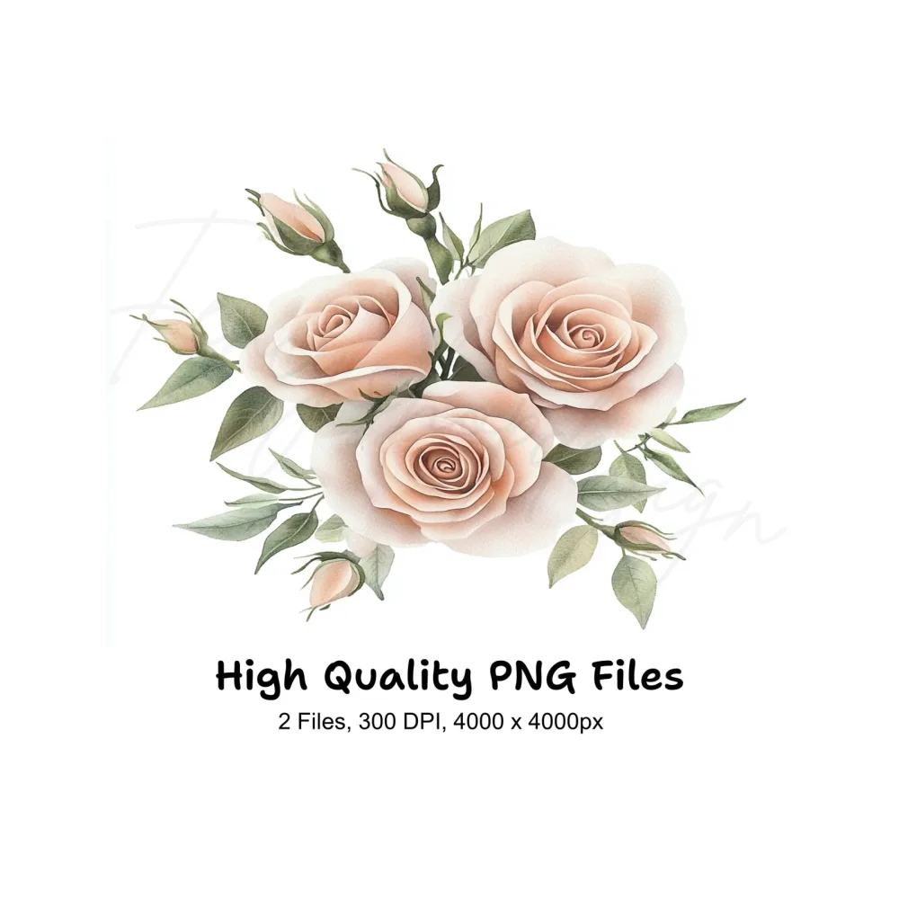 Blush Pink Rose Bouquet Clipart Bundle