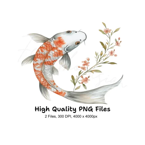 Elegant Koi Fish with Floral Accents Clipart Bundle