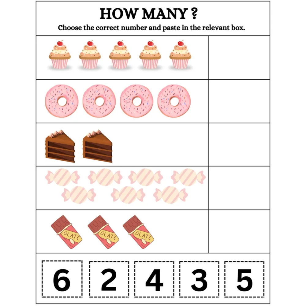 How Many Cut and Paste Counting Worksheets