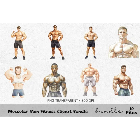 Muscular Men Fitness Clipart Bundle