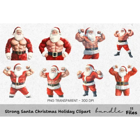 Strong Santa Christmas Holiday Clipart Bundle