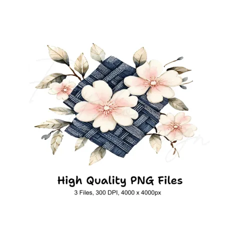 Pink Cherry Blossom Denim Clipart Bundle