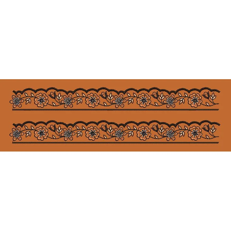 Twin Wavy Scallop Rosette Border Embroidery Design