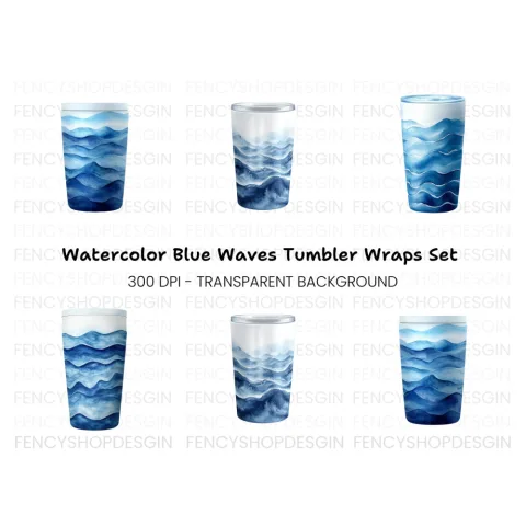 Blue Waves Tumbler Clipart Bundle