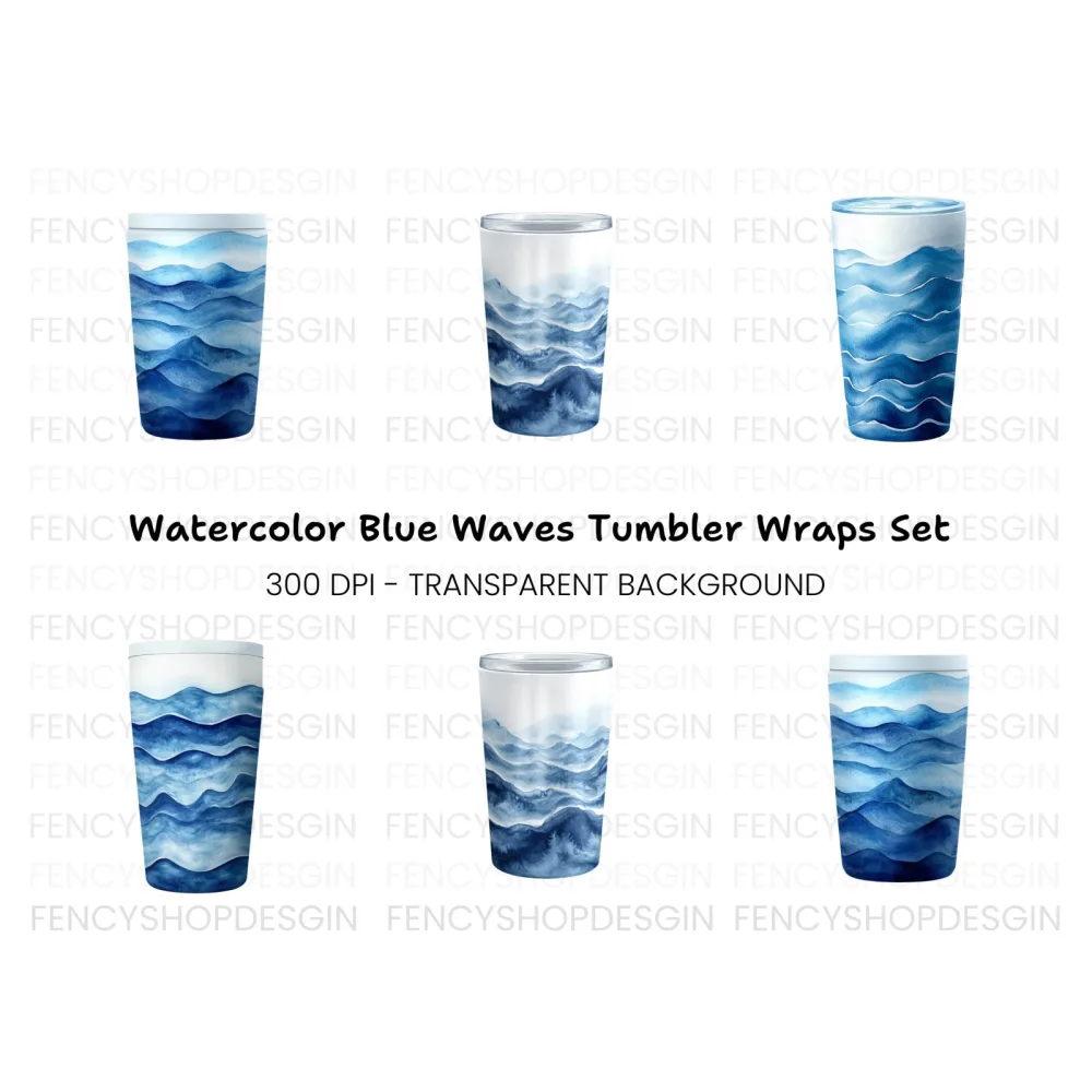 Blue Waves Tumbler Clipart Bundle