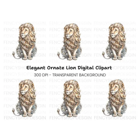 Majestic Lion with Ornate Base Clipart Bundle