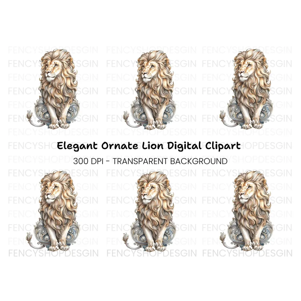 Majestic Lion with Ornate Base Clipart Bundle