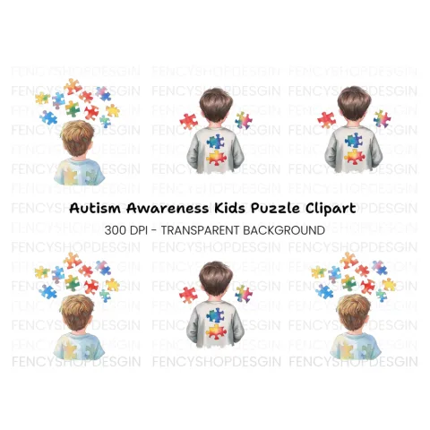 Boys with Puzzle Pieces Clipart Bundle