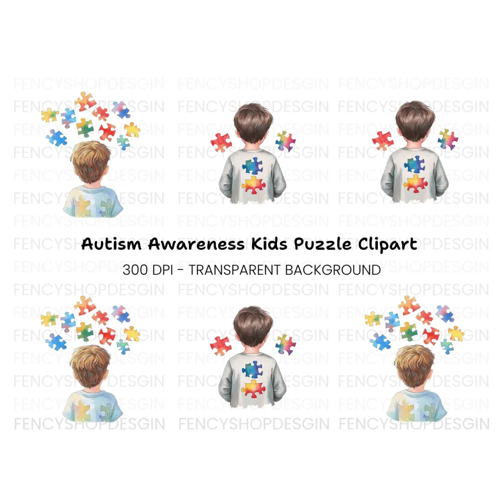 Boys with Puzzle Pieces Clipart Bundle