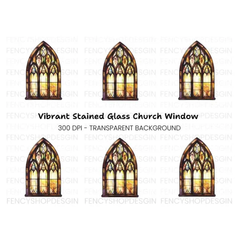Stained Glass Church Window Clipart Bundle