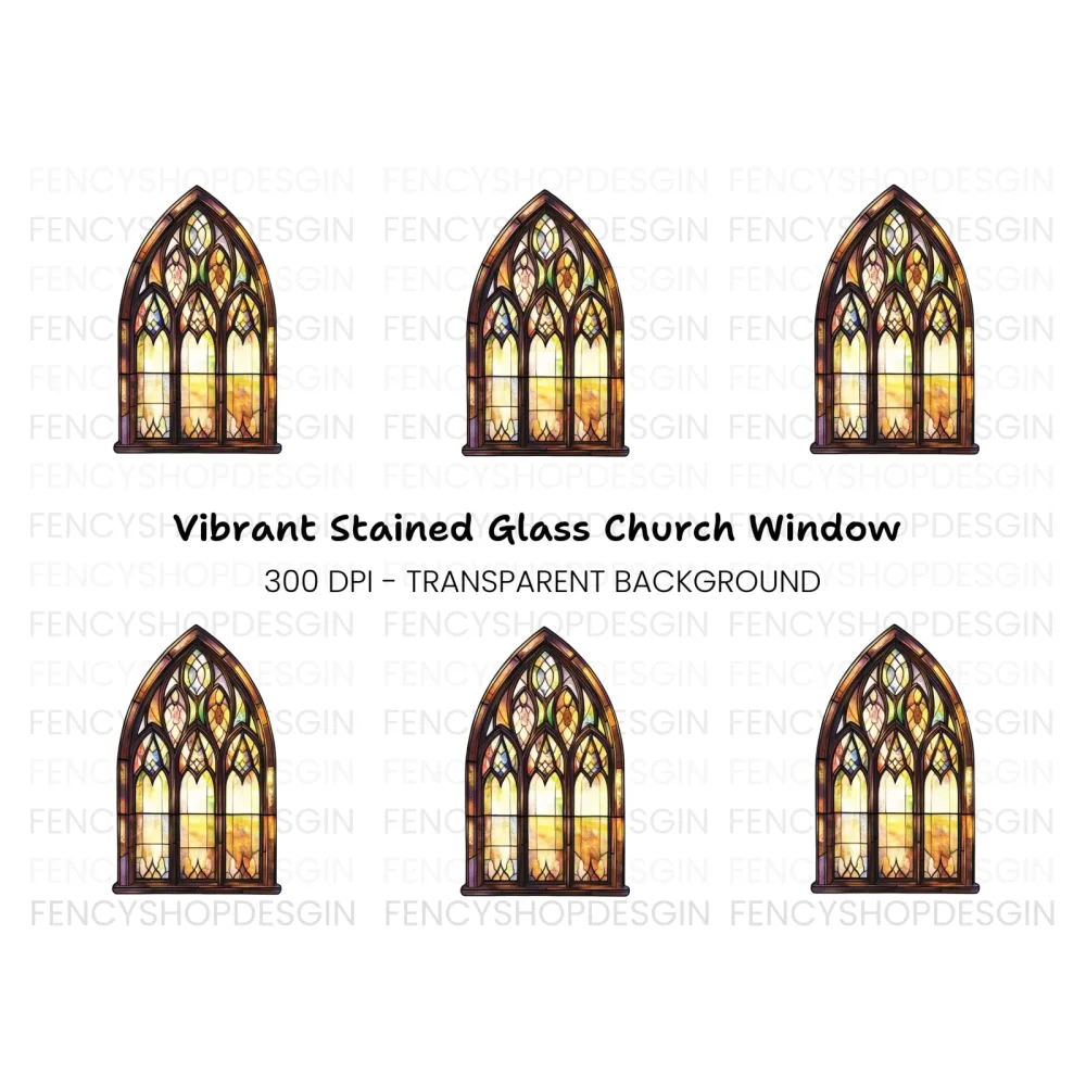 Stained Glass Church Window Clipart Bundle