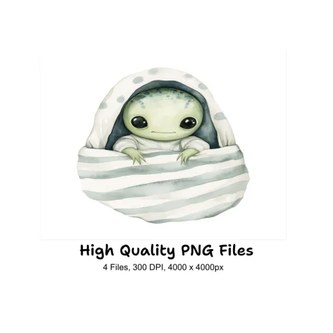 Sweet Alien Babies Sleeping Clipart Bundle