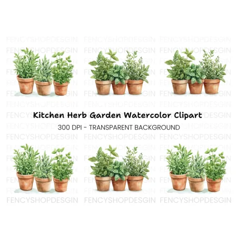 Assorted Potted Herbs Clipart Bundle