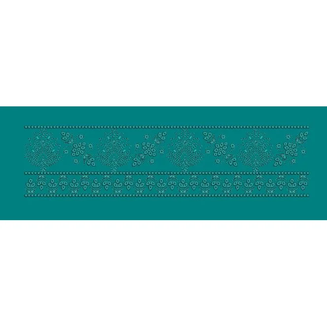 Teal Chikan Kari Style Floral Border Embroidery Design
