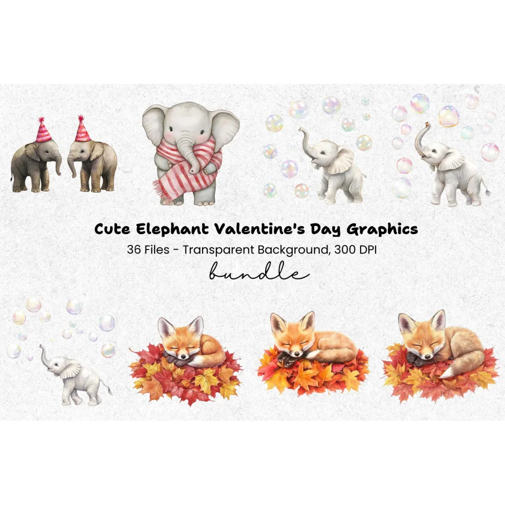 Cute Baby Elephant Clipart Bundle