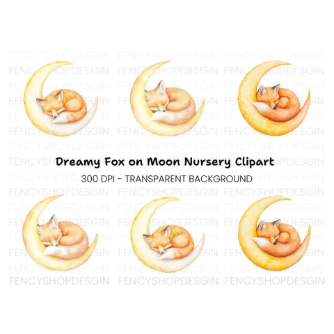 Sleeping Fox on Moon Clipart Bundle