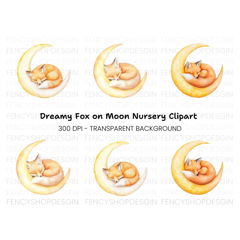 Sleeping Fox on Moon Clipart Bundle