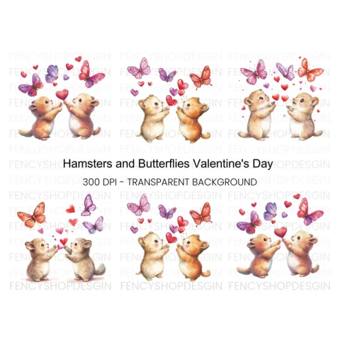 Adorable Hamsters with Butterflies Clipart Bundle