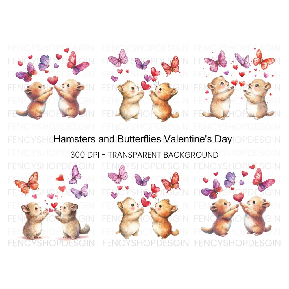 Adorable Hamsters with Butterflies Clipart Bundle