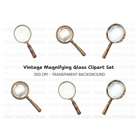 Vintage Magnifying Glass Clipart Bundle