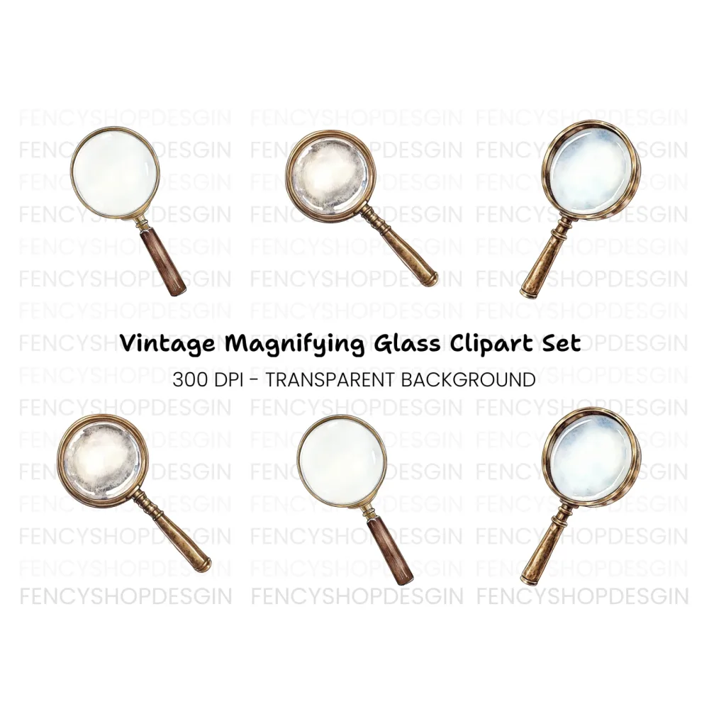 Vintage Magnifying Glass Clipart Bundle