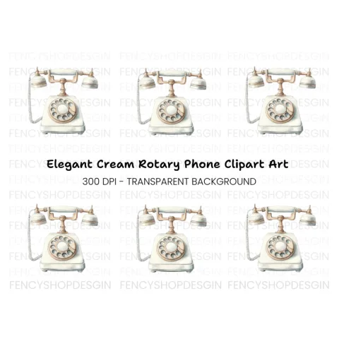 Vintage White Rotary Phone Clipart Bundle