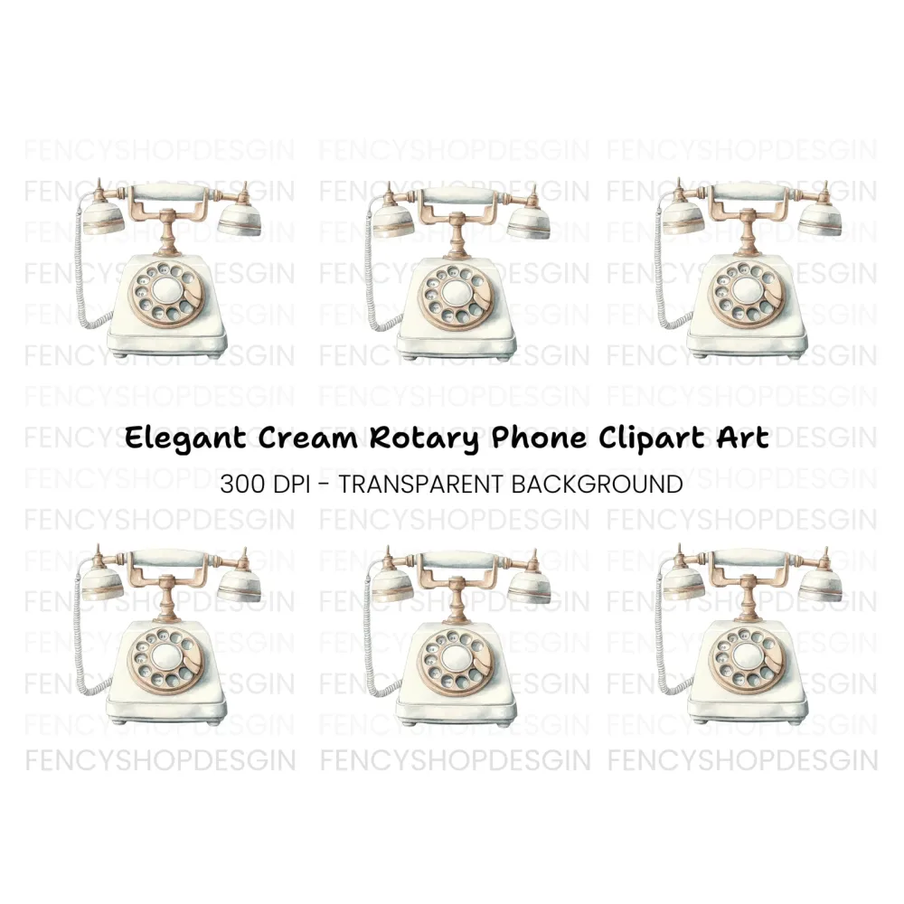 Vintage White Rotary Phone Clipart Bundle
