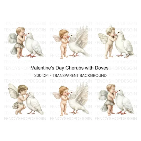 Cute Cherubs and Doves Clipart Bundle