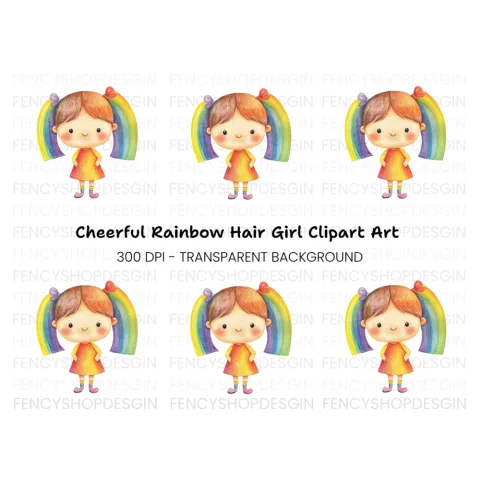 Adorable Rainbow Pigtails Girl Clipart Bundle