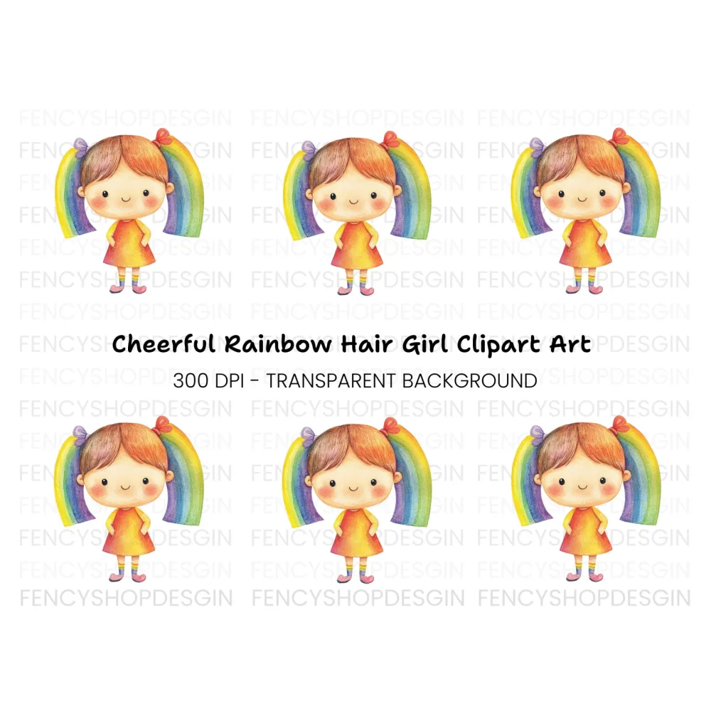 Adorable Rainbow Pigtails Girl Clipart Bundle