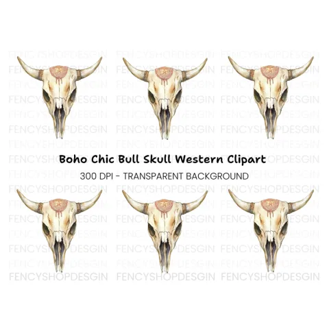 Rustic Bull Skull Clipart Bundle