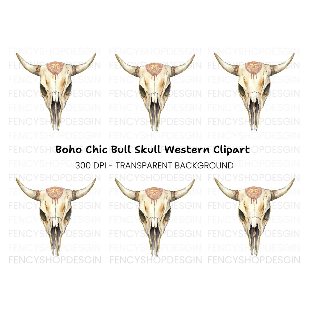 Rustic Bull Skull Clipart Bundle