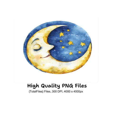 Sleeping Moon and Stars Clipart Bundle