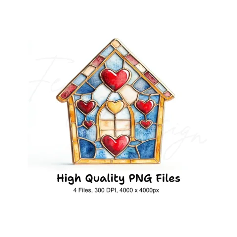 Stained Glass Heart House Clipart Bundle