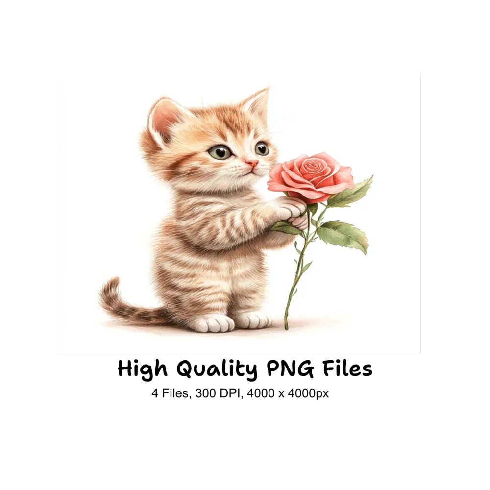 Adorable Kittens with Pink Roses Clipart Bundle