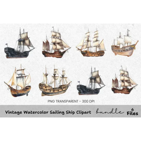 Vintage Sailing Ship Clipart Bundle