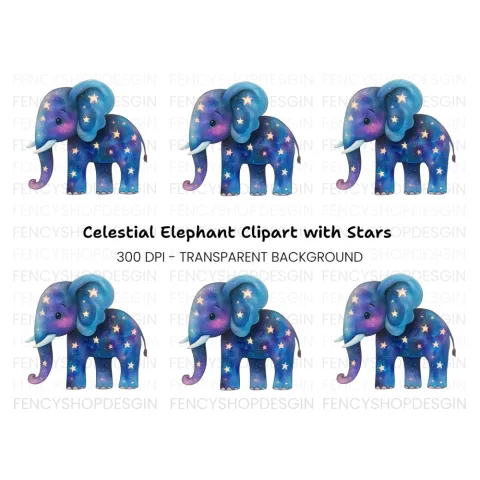 Starry Night Elephant Clipart Bundle