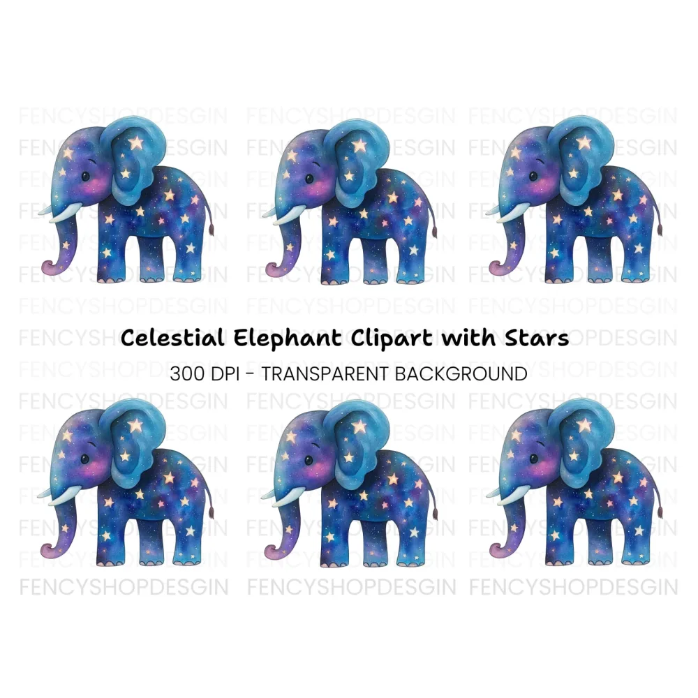 Starry Night Elephant Clipart Bundle
