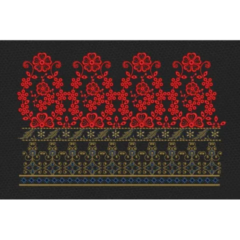 Floral Jacquard Border Red Tree Embroidery Design