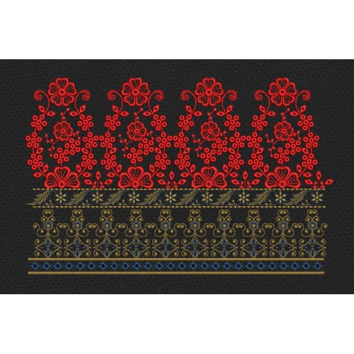 Floral Jacquard Border Red Tree Embroidery Design