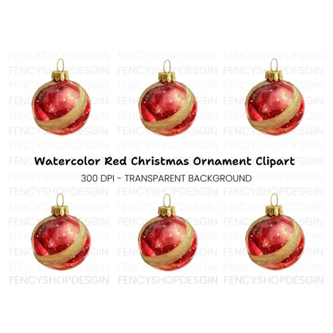 Sparkling Red Christmas Ornament Clipart Bundle